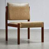 Angular, Teak Wood and Leather Chair with Copper Details, 1970s