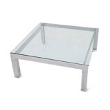 Table basse en acier et verre par Alberto Rosselli pour Saporiti, années 1970
