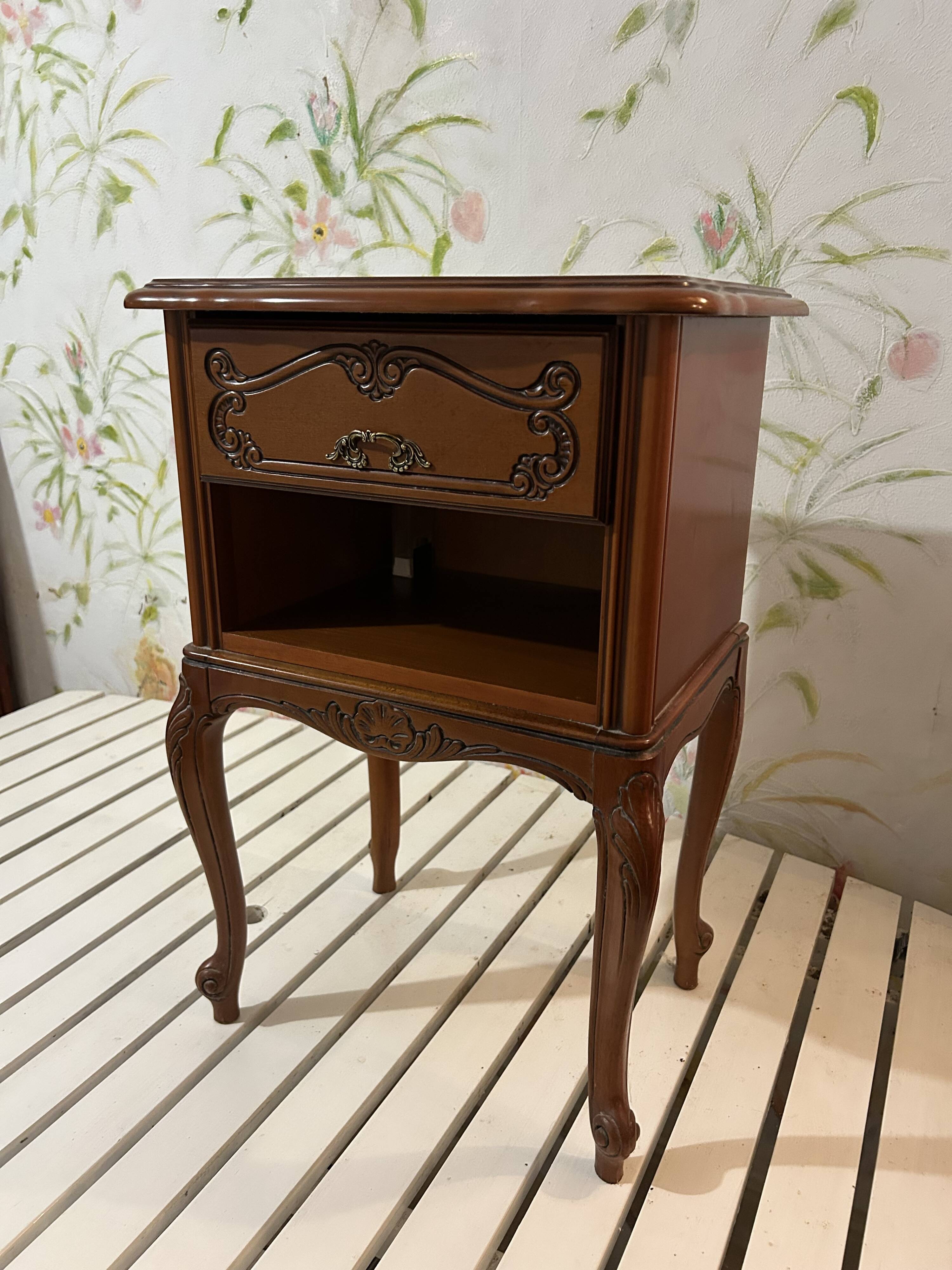 Solid cherry bedside table, Louis XV style