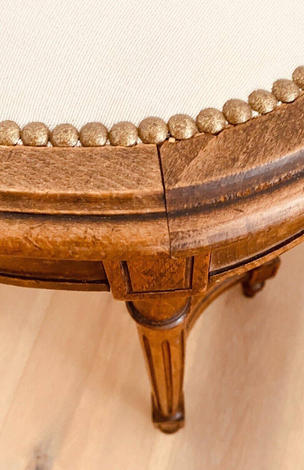 Louis XVI style stool in stained beech with velvet seat. 20th century.