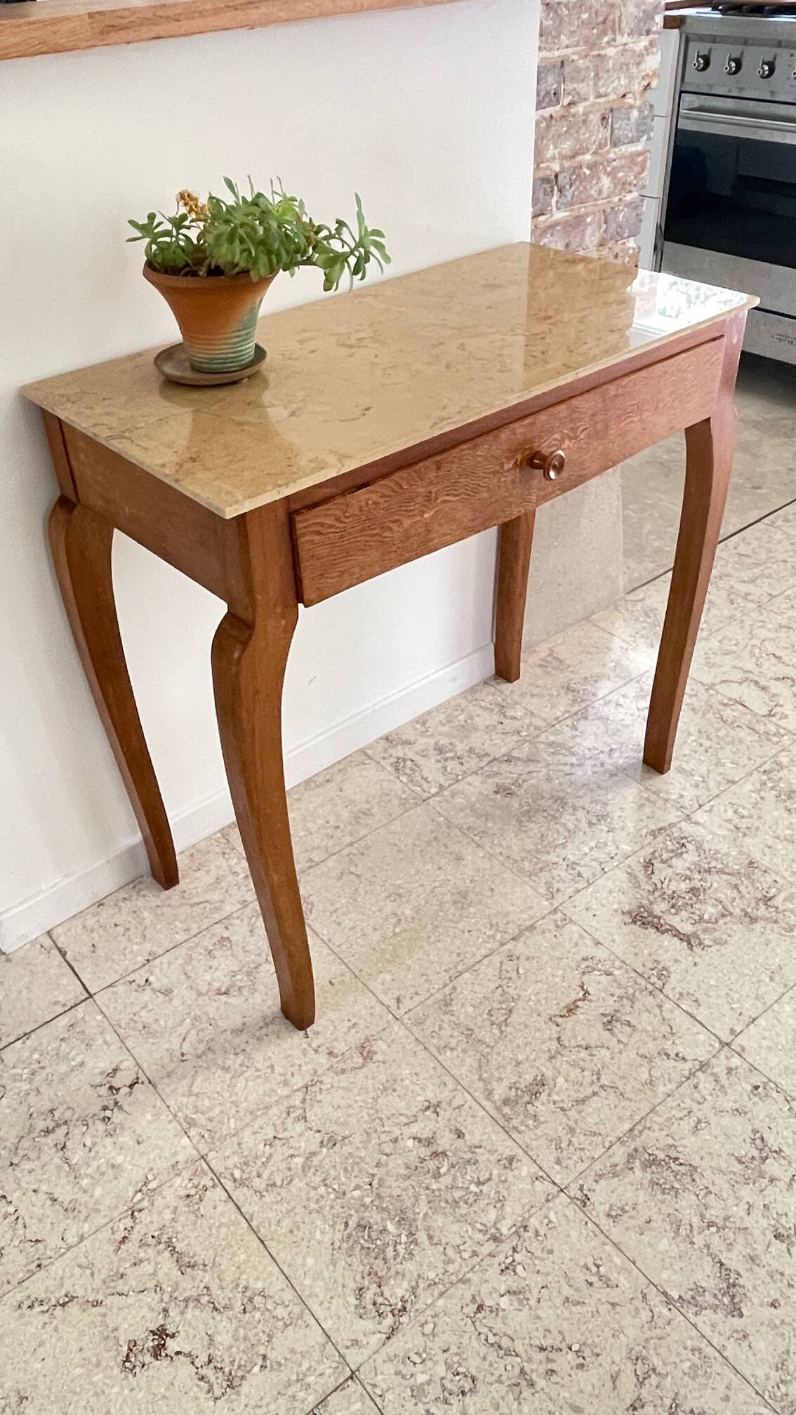 Vintage wood and marble console desk