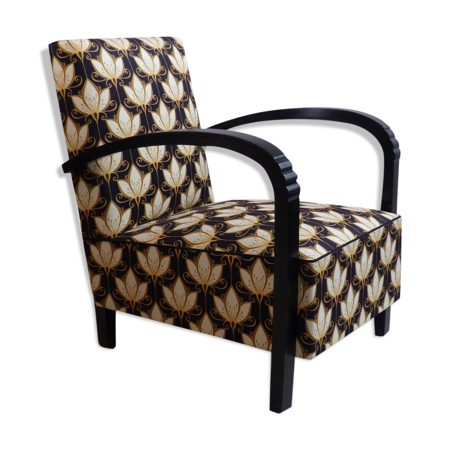 Armchair 1920 art deco - printed velvet - fully restored