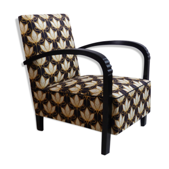 Armchair 1920 art deco - printed velvet - fully restored