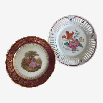 Duos assiettes décoration milieu 20ème en porcelaine