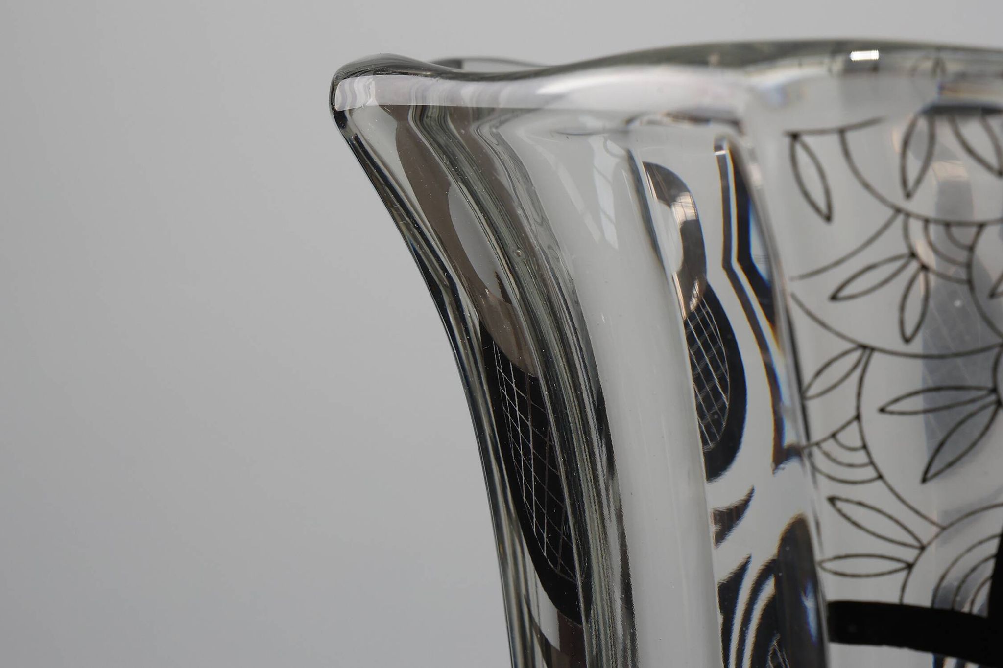 Art Deco Glass Vase with Black Graphic Decoration, France, circa 1940