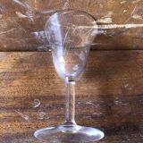 Ancien service pichet et 5 verres a pied en verre gravé art de table vintage