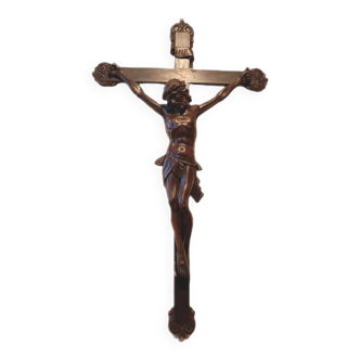 Grand Christ avec croix en pin, XIXe siècle