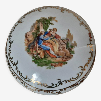 La Saint Uzienne signed Watteau sugar box