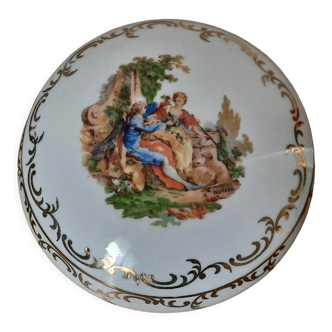 La Saint Uzienne signed Watteau sugar box