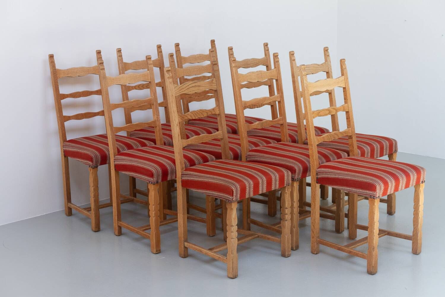 Vintage danish brutalist ladder back oak dining chairs