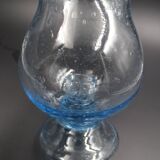 Candlestick or photophore in sky blue bulled glass, signed Biot