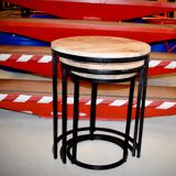 Set of 3 trundle tables made of mango wood