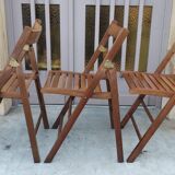 Set of 3 vintage solid wood folding chairs