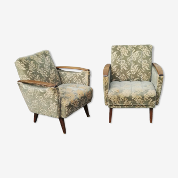 Paire de fauteuils vintage tissu vert