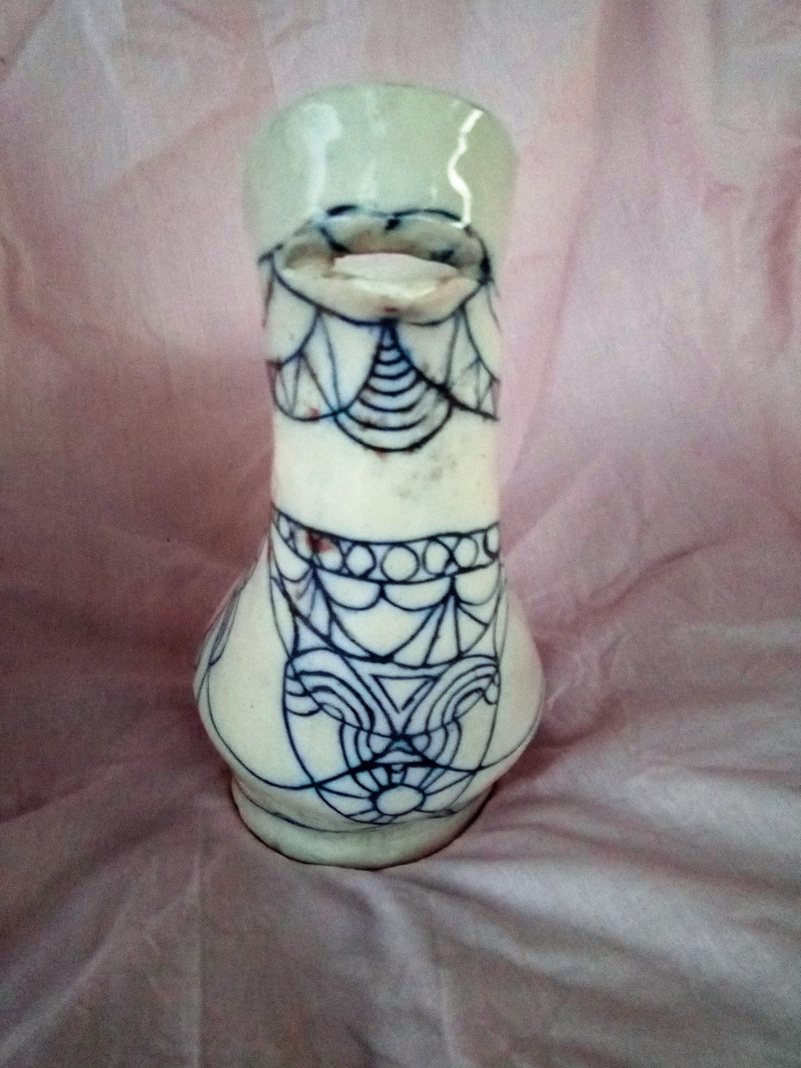 Zoomorphic pitcher in enamelled terracotta