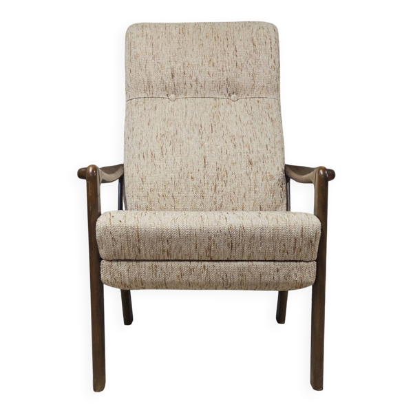 Fauteuil inclinable vintage scandinave en bois courbé – années 60/70