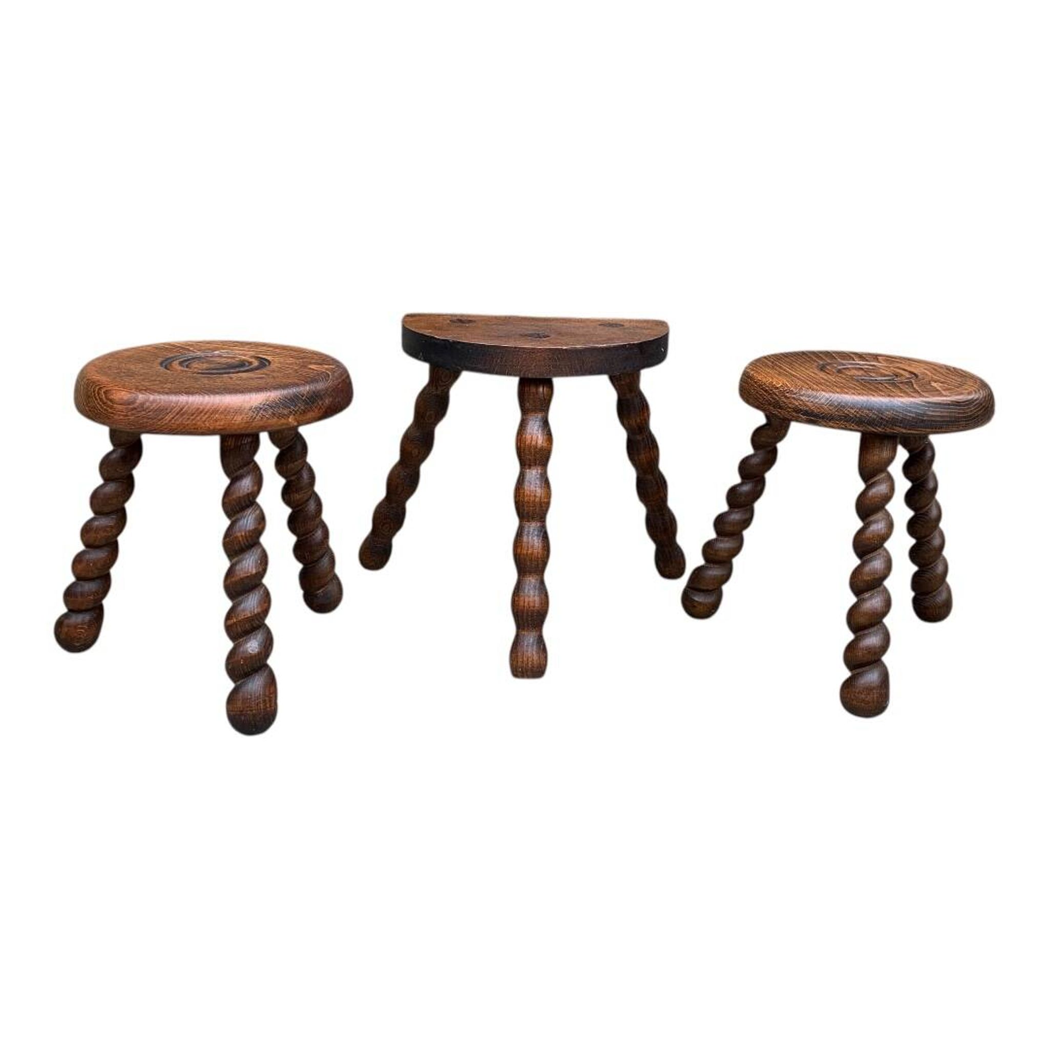 3 vintage turned wood stools