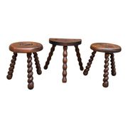 3 vintage turned wood stools
