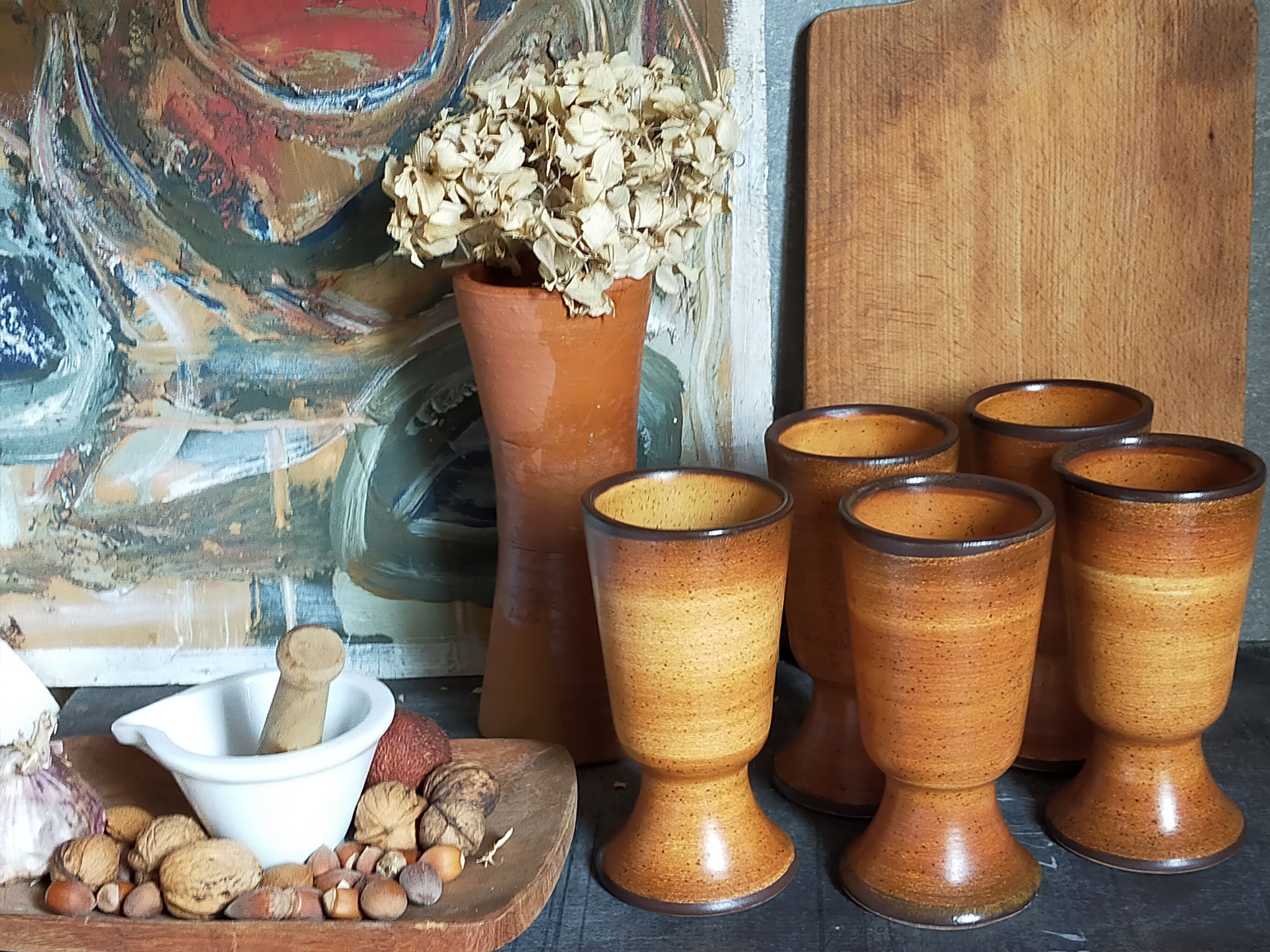 Five earthenware mazagrans from Saint-Amand vintages service"Meylan"
