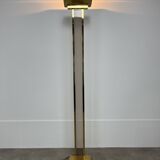 70s floor lamp in brass and smoked plexiglass, Hollywood Regency