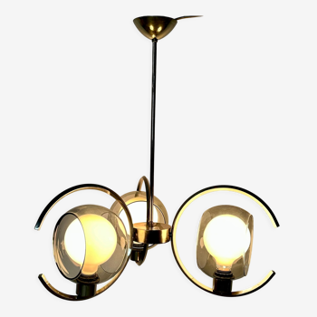 Vintage 70'S brass chandelier with 3 smoked glass globes