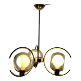 Vintage 70'S brass chandelier with 3 smoked glass globes