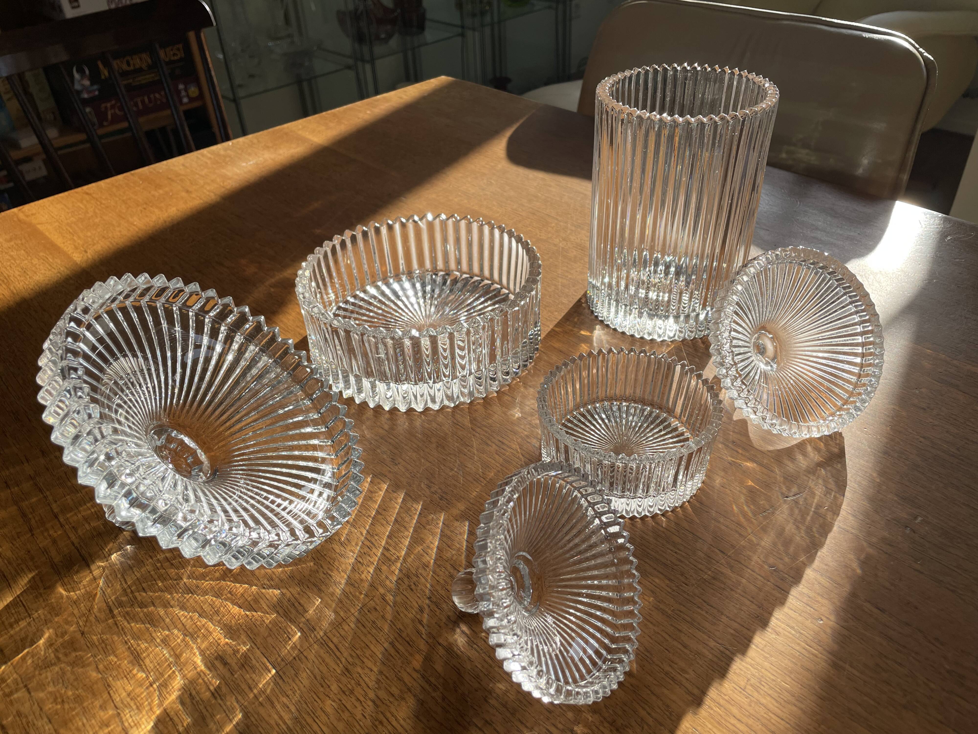Set of 3 striped glass candy jars with lid or pharmacy jars.