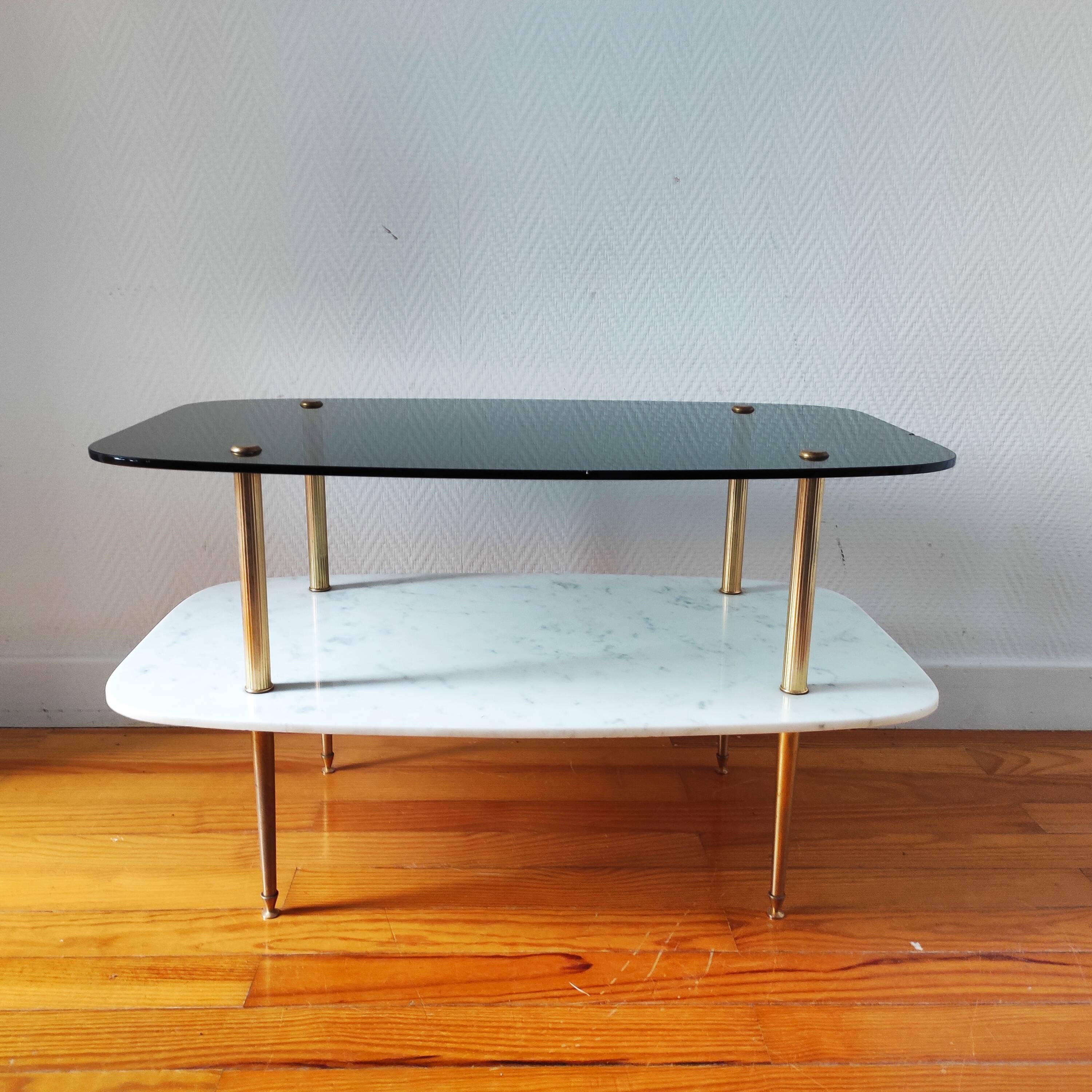 Vintage 1960 glass and marble coffee table