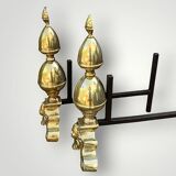Pair of antique brass and cast iron andirons – Louis XVI style