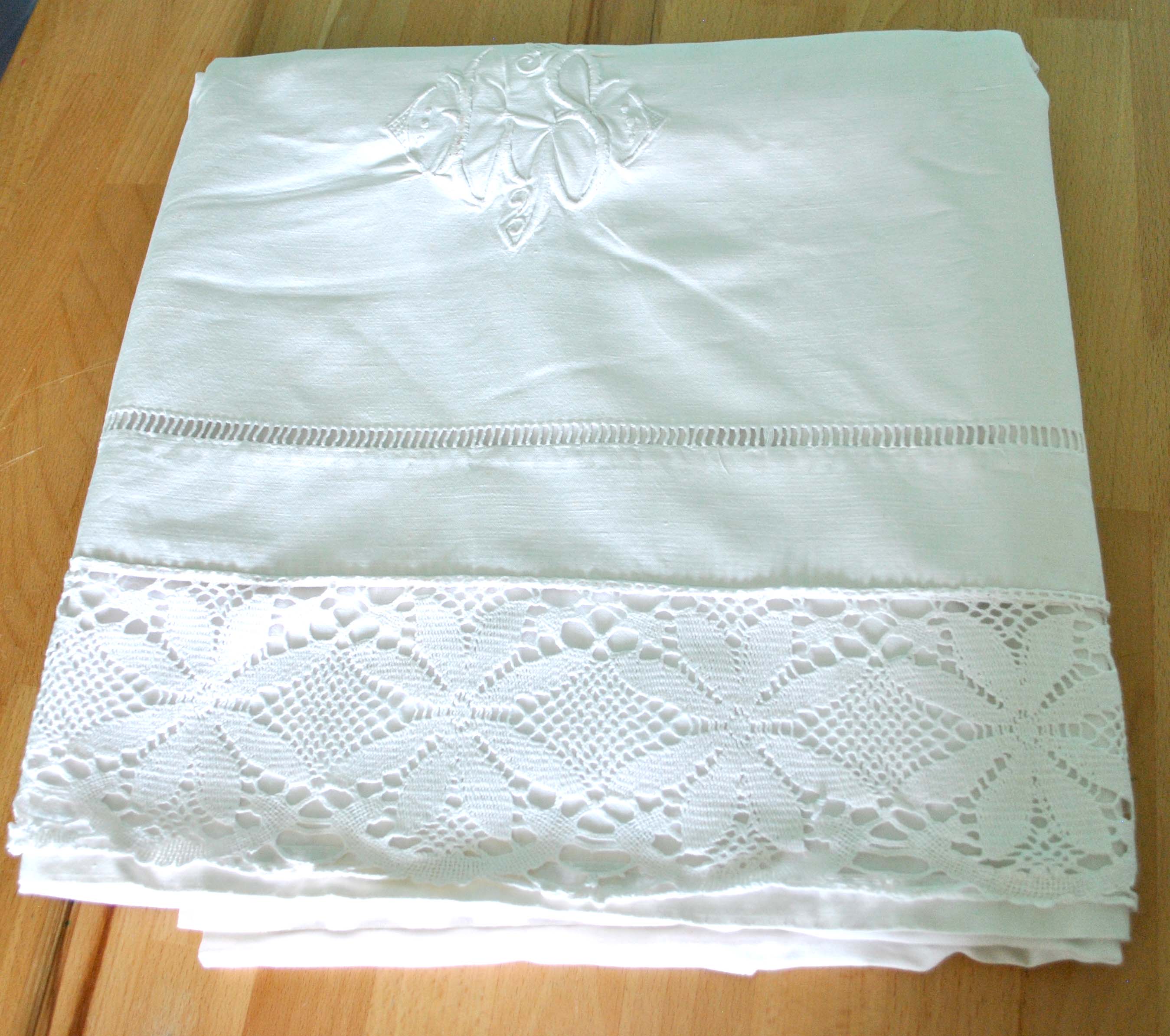 Vintage sheets in embroidered cotton and lace LS 170x280 *F1*