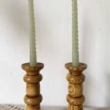 Pair of turned wooden candlesticks