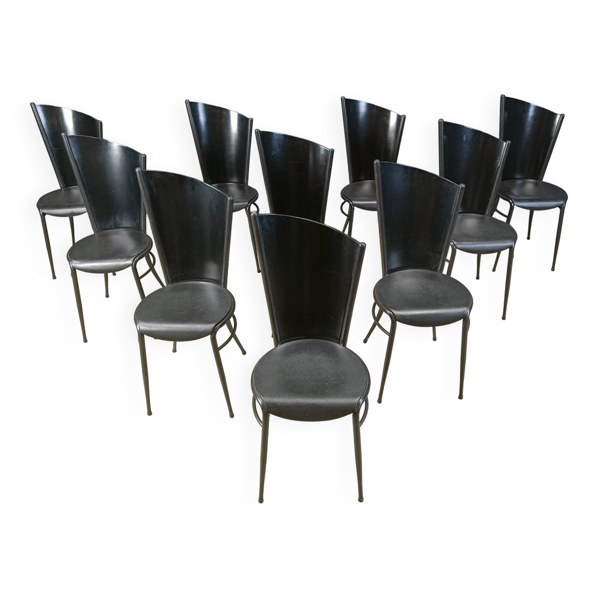 Post modern wooden dining chairs, 1980s - set of 10