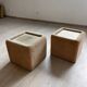 Pair of bedside tables, beige corduroy & glass