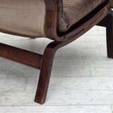 1970s, Scandinavian lounge chair, nubuck leather, canvas, beech wood.