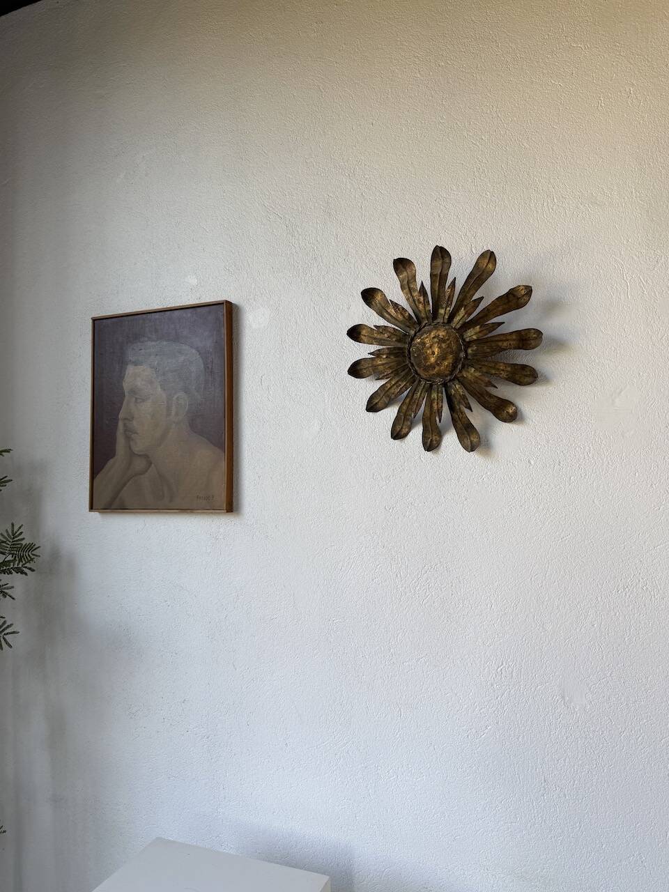 Ceiling or wall light with sun motif, brass, 1950s