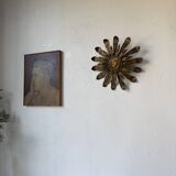 Ceiling or wall light with sun motif, brass, 1950s