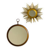 Miroirs rond doré et miroir soleil doré vintage