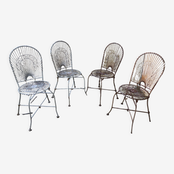 Antique folding wrought iron garden chairs