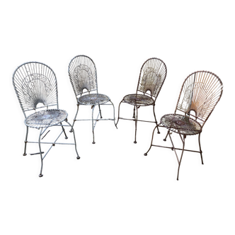 Antique folding wrought iron garden chairs