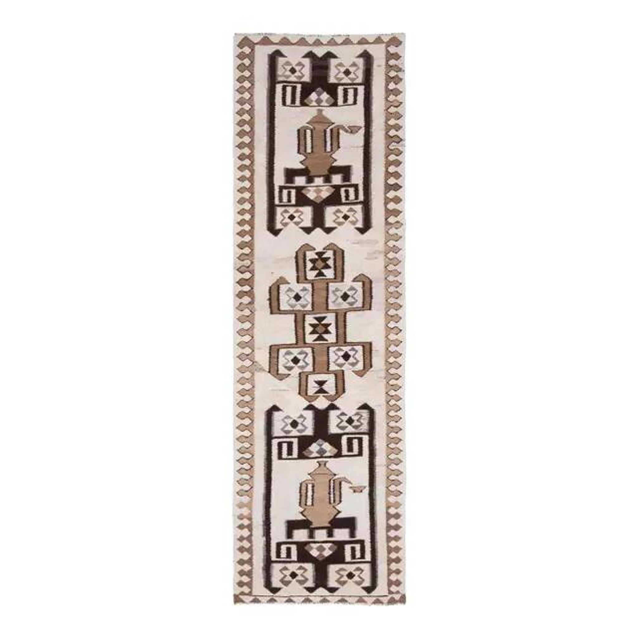 1970s Turkish Oushak Handmade Wool Cotton Beige Runner Rug 99x300
