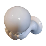 White ceramic hand sconce with white opaline globe