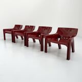 Pair of burgundy Vicario armchairs by Vico Magistretti for Artemide, 1970