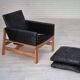 Chaise longue danoise des années 1960, état d'origine, meuble en cuir, bois de chêne massif.