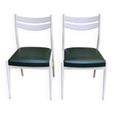 2 chaises scandinaves Mid-Century des années 50 bois peint et cuir vert