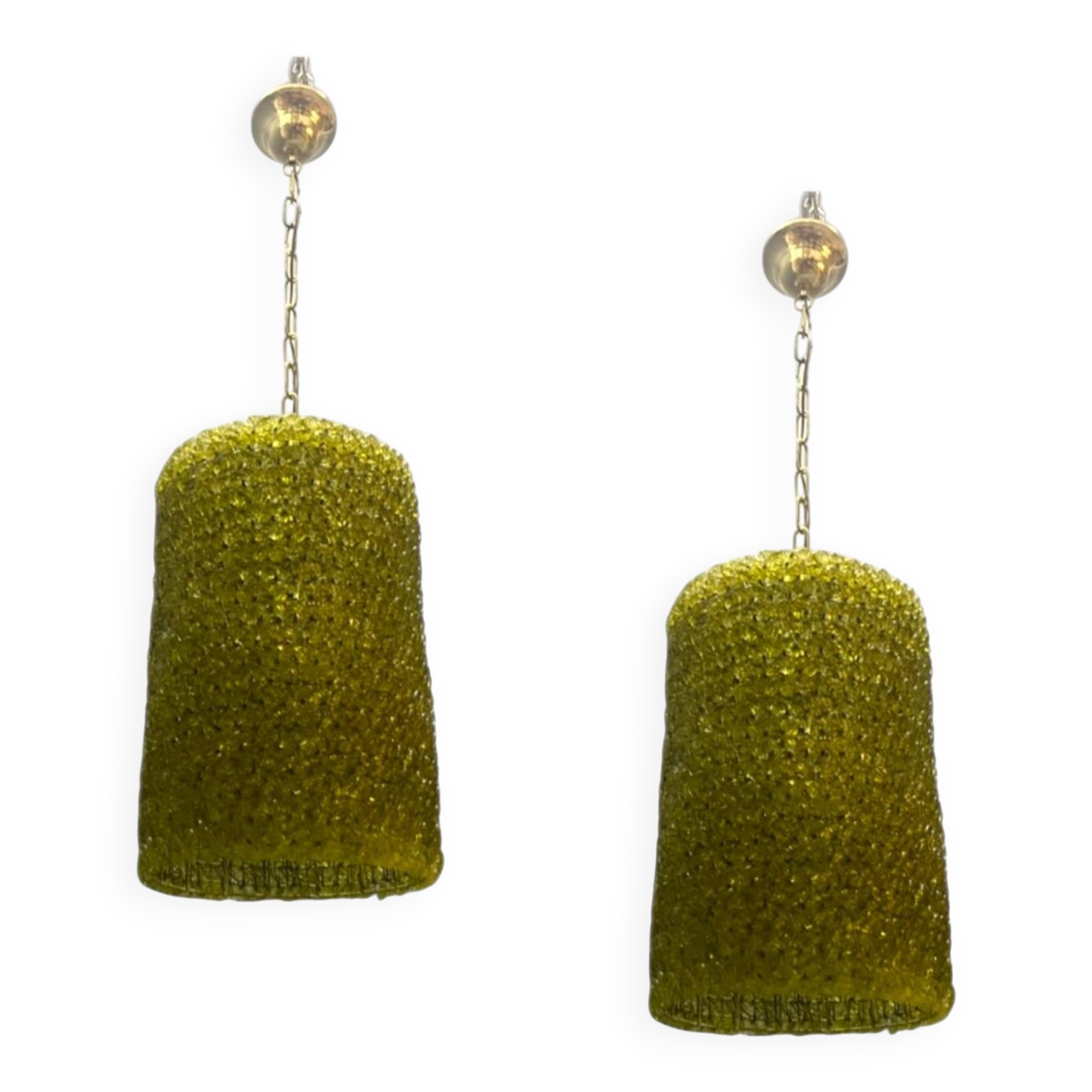 Olive Green Murano Glass Flower Light Pendants Set of 2