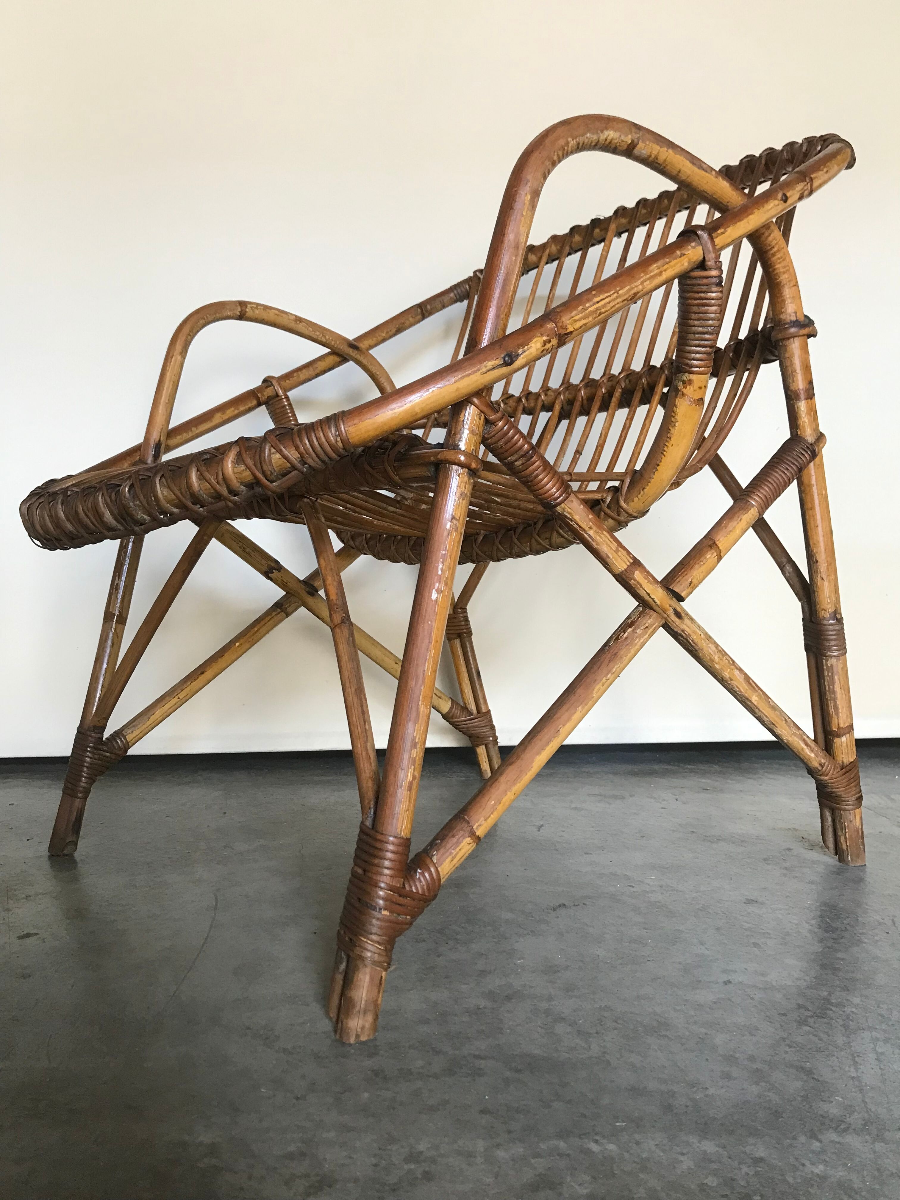 Rattan armchair vintage shell adult 1960
