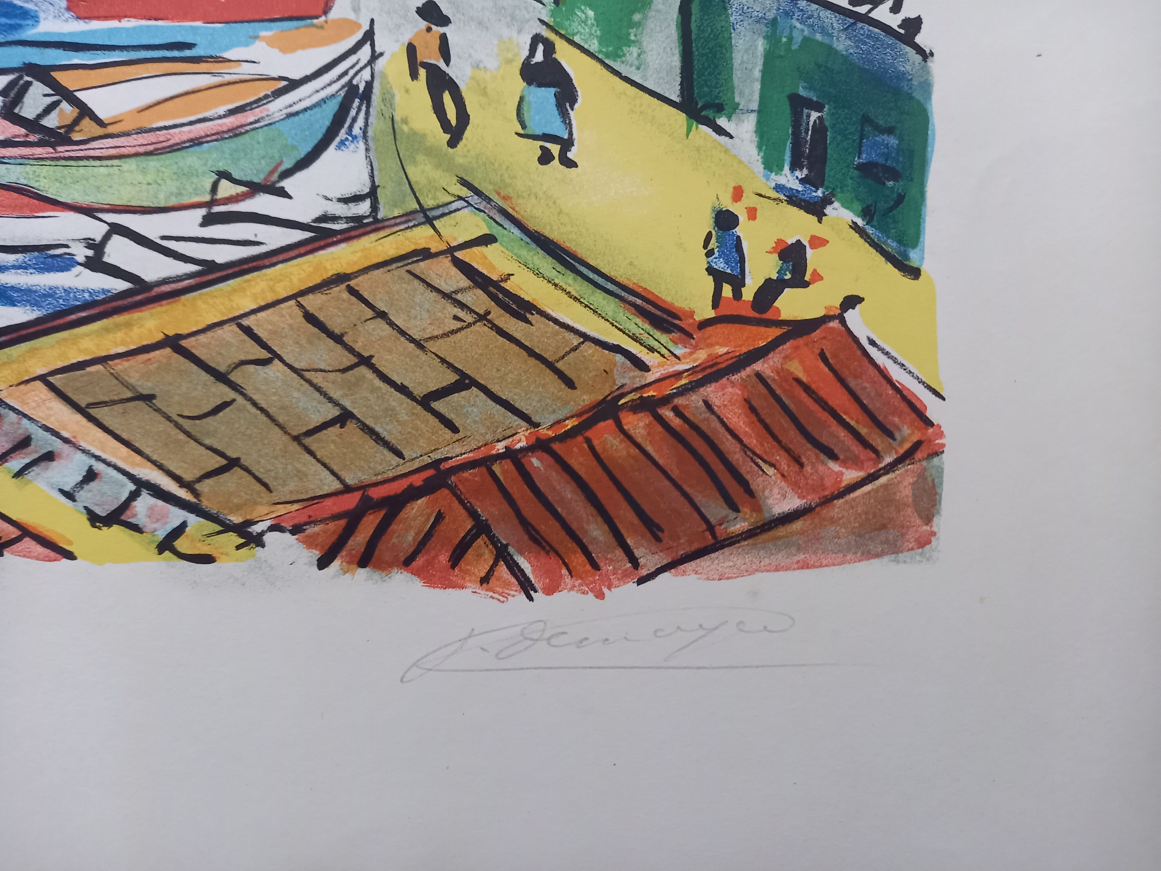 Lithograph by François Desnoyers, Le Port de Cassis, 1958
