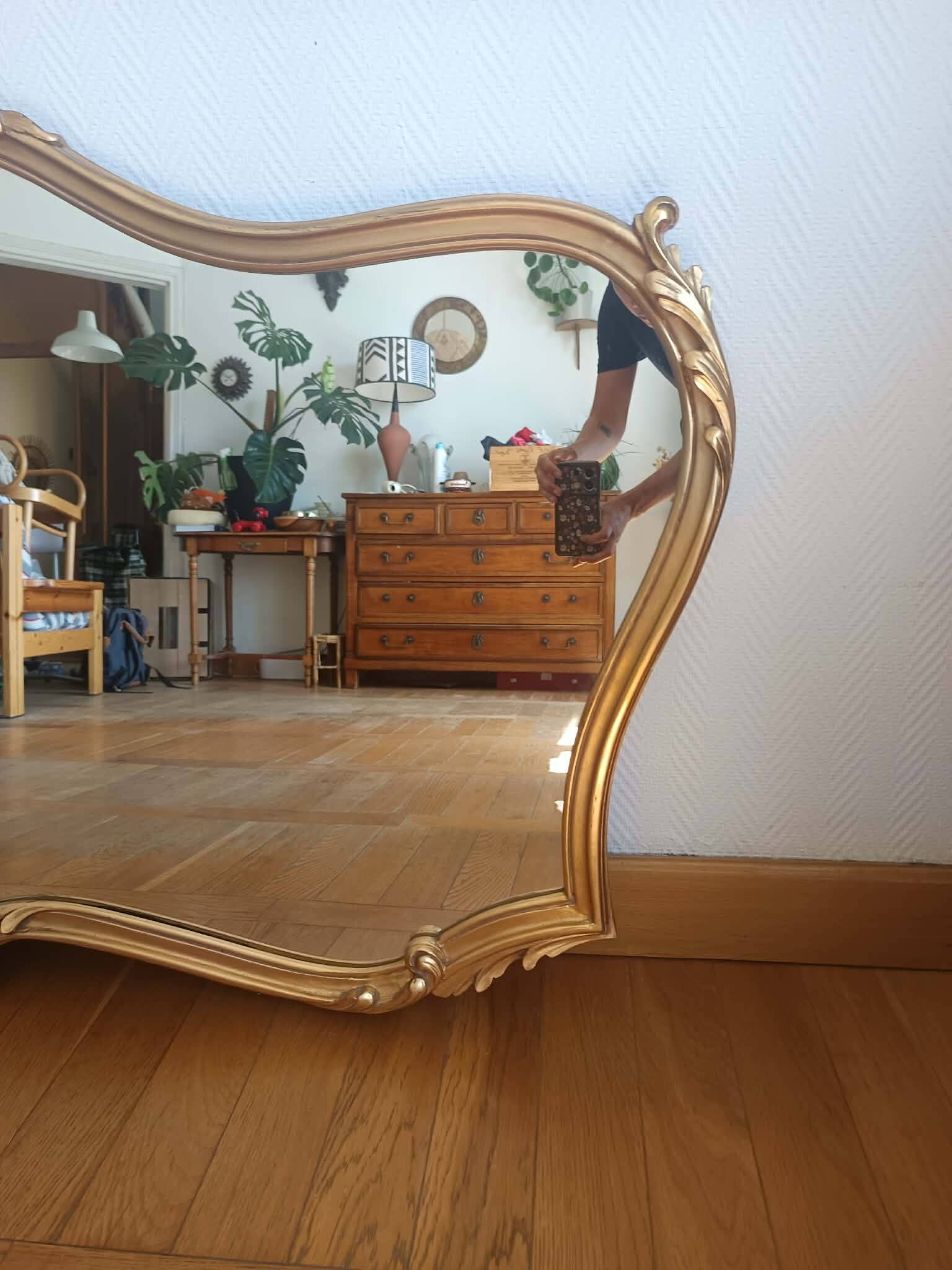 Grand miroir bois doré style Louis XV 166cm