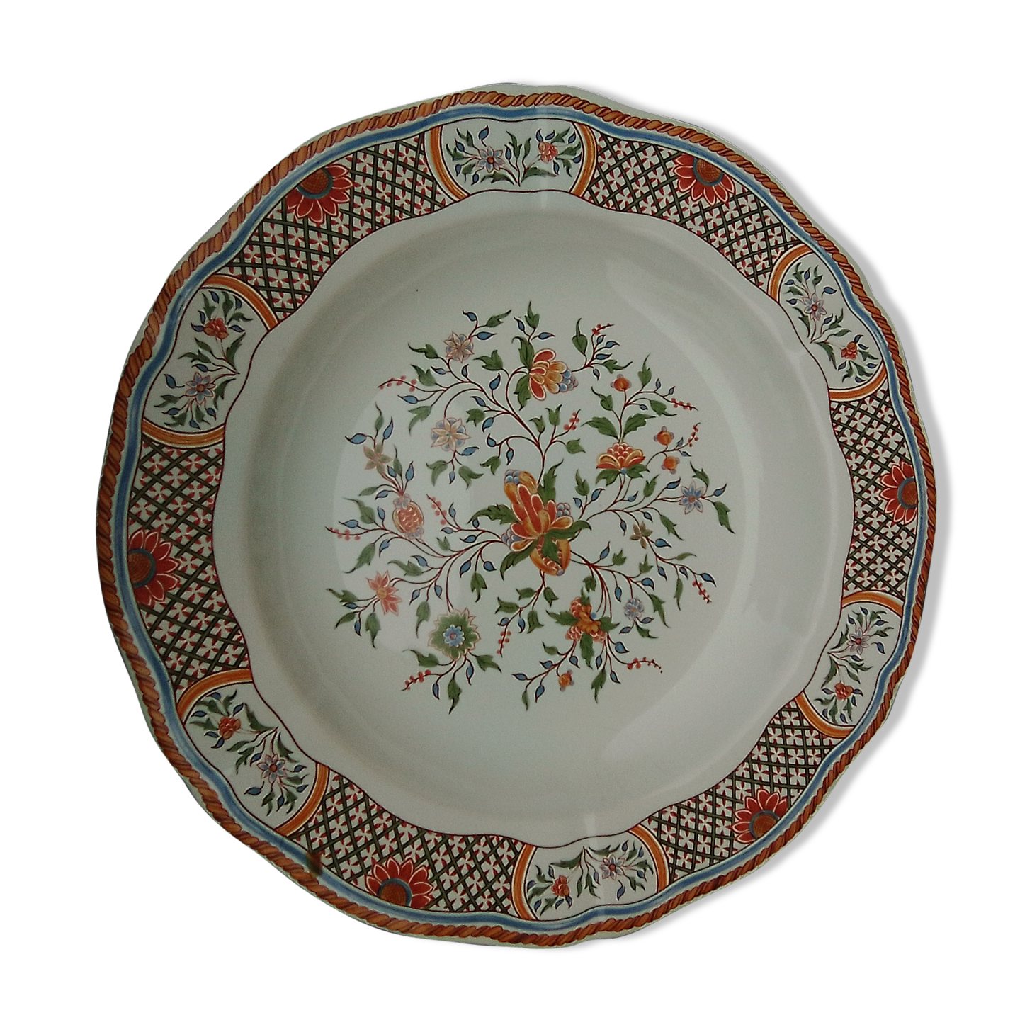 Hollow round dish in Gien earthen earthen pattern Sainfoin diam 31 cm