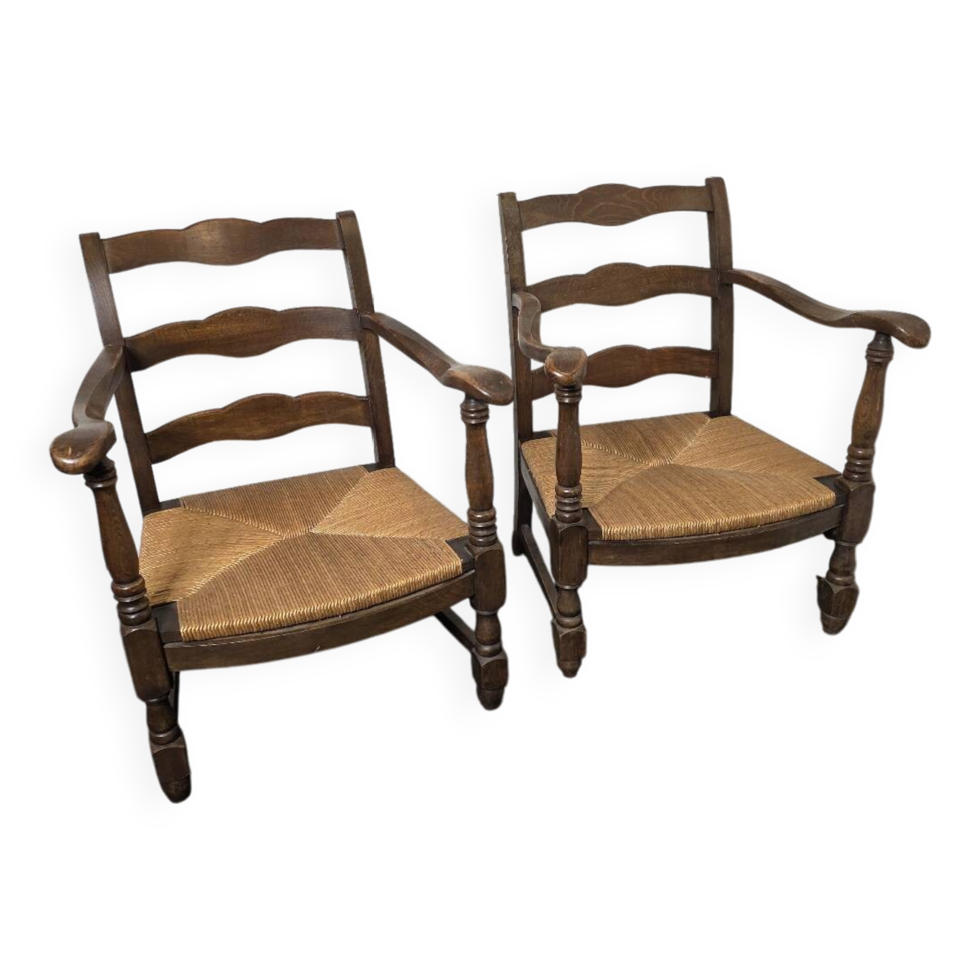 Pair of low beech armchairs